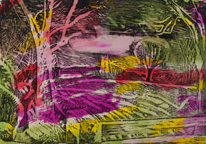Rowland Suddaby,
		British 1912-1972-
		 
		Rural landscape;
		 
		linocuts with watercolour, three, all signed and numbered (58-1, 58-2 and 58-3 respec