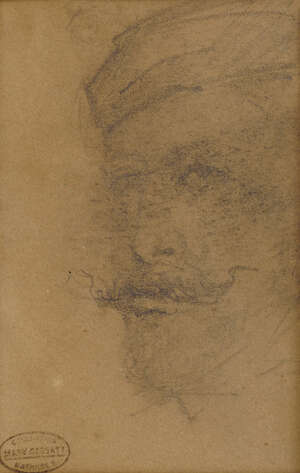 
	
		Mary Cassatt, 
		American 1844-1926- 
		 
		Head of a Man, recto; Sketch of theatres...