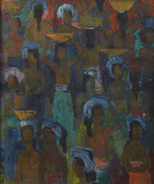 
	
		HAN SNEL (THE NETHERLANDS, 1925-1998), oil on canvas, market scene, signed and dated '58...
