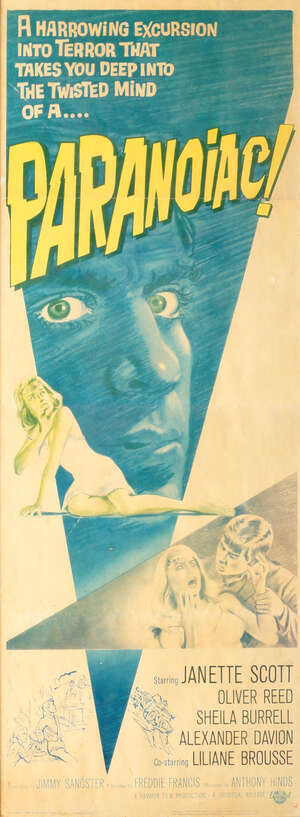 
	
		British School, 
		20th century- 
		 
		Paranoiac!, 1963; 
		 
		poster, lithograph in...