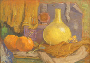 
	
		Frederick William George, Scottish 1889-1971- Still life of fruit and objects, and a...