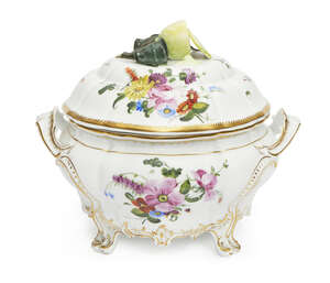 
	
		A Nymphenburg porcelain tureen and cover, late 19th century, with domed lid moulded with...