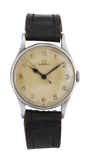 
	
		A stainless steel wristwatch, by Omega, the silvered dial with Arabic numerals, blued...
