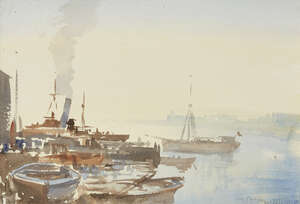 Roy Petley, British b.1951- Port scene, 1985; watercolour on paper, signed and dated lower right...