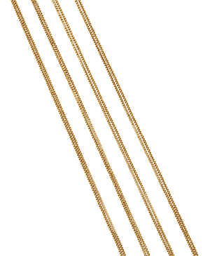 A long guard chain, of fine belcher link design, length 236.5cm