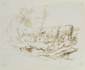 
	
		Sir Edwin Henry Landseer RA, 
		 
		British 1802-1873- 
		 
		Cattle by a stream;...