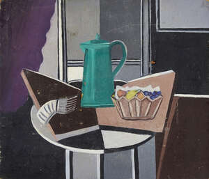 
	
		Edward H. Rogers, 
		British 1911-1994- 
		 
		Still Life. Green Jug And Fruit;...