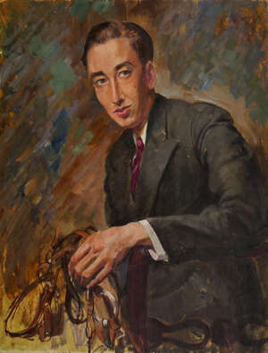 
	
		Robert Dumont-Smith, 
		British 1908-?-
		 
		Portrait of a Man holding a bridle; ...