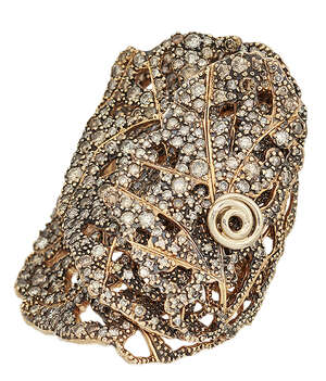 
	
		A coloured diamond large cluster ring, designed as three overlapping pierced stylised...
