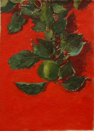 
	
		Carolyn Sergeant, 
		British 1937-2018- 
		 
		Apple on Red; 
		 
		oil on paper,...