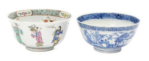
	
		Two Chinese porcelain bowls, 19th-early 20th century, one painted in underglaze blue with...