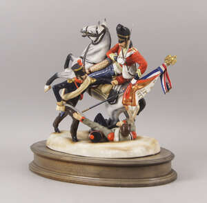 A Michael Sutty Battle of Waterloo limited edition porcelain figure group portraying the capture of the Standard by Sergeant Ewart RSG, edition 49/250, togethe