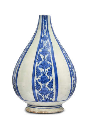 
	
		A Safavid blue and white bottle vase, Persia, 17th century, pyriform with bulbous base...