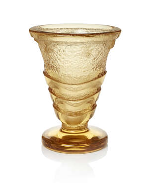 
	
		Daum, an Art Deco acid-etched yellow glass vase
		c.1935, wheel engraved Daum Nancy...