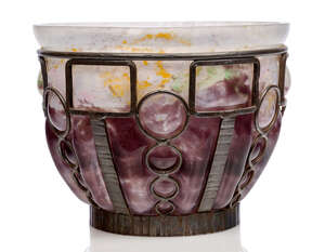 
	
		A Large French Art Deco glass and wrought-iron vase possibly made by Verreries DArt...