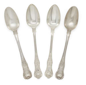 
	
		A pair of Irish silver basting spoons, Dublin, c.1827, Thomas Farnett, of King's pattern...