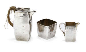 
	
		A Victorian silver three-piece bachelor's tea set, London, c.1883, Jonathan Wilson Hukin...