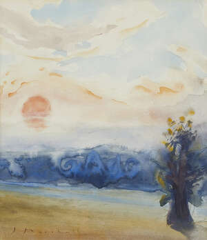 
	
		John Marshall, 
		British 1911-1995- 
		 
		Sunset over trees (sketch); 
		 
		