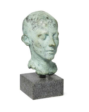 
	
		Marcus Cornish, a patinated bronze head, c.1989, initialled MJC and dated 89
		A bronze...