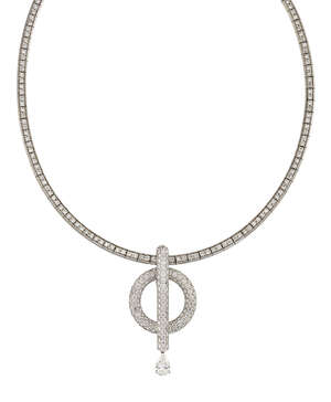 
	
		A diamond necklace, by Chanel, in the form of a circular-cut diamond line suspending a...