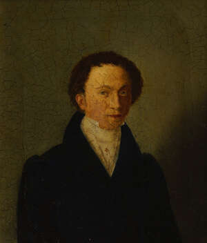 
	
		English School, early/mid 19th century- Portrait of a man in velvet coat and white dress...