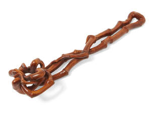 
	
		A Chinese carved boxwood ruyi sceptre, 19th century, the sceptre naturalistically carved...