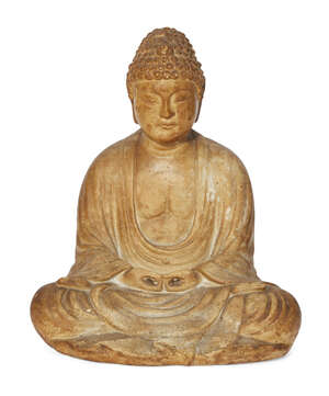 A Chinese composite figure of Shakyamuni Buddha, early 20th century, modelled seated in 