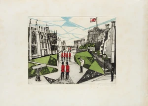 Julian Trevelyan RA, British 1910-1988, Windsor Castle, 1969; etching and aquatint in colours on wove, signed in pencil, a signed proof aside from the edi