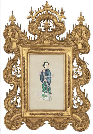 
	
		A pair of Chinese gouache paintings on rice paper, late 19th century, depicting women in...