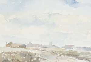 
	
		Roy Petley, 
		British b.1950- 
		Landscape with village; 
		watercolour on paper,...