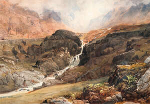 
	
		Attributed to David Cox Jr., 
		British 1809-1885-
		 
		On the Coach Road, Lamberis...