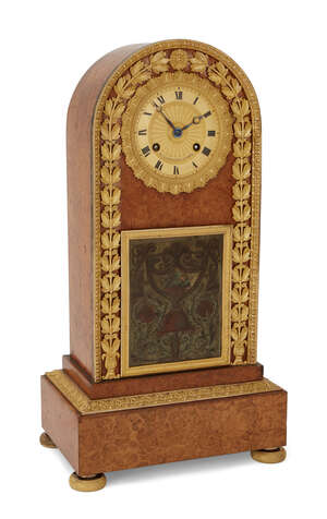 
	
		A French amboyna and ormolu mounted mantel clock, by Baullier et Fils, Paris, mid 19th...