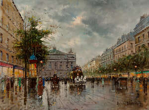 
	
		Antoine Blanchard, 
		French 1910-1988 - 
		 
		Opera Garnier, Paris; 
		 
		oil on...