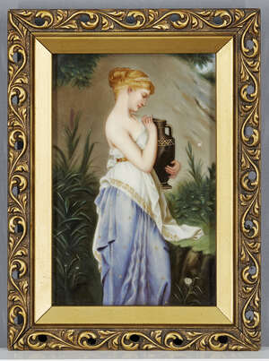 
	
		Atter Robert Julius Beyschlag,  German, 1838-1903, Psyche with an urn, a painted...