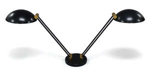 
	
		Designer Unknown, 
		 
		Adjustable twin light wall applique, circa 1980, 
		Lacquered...