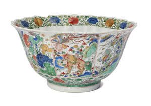 
	
		A large Chinese porcelain famille verte bowl, Kangxi period, painted in enamels with...