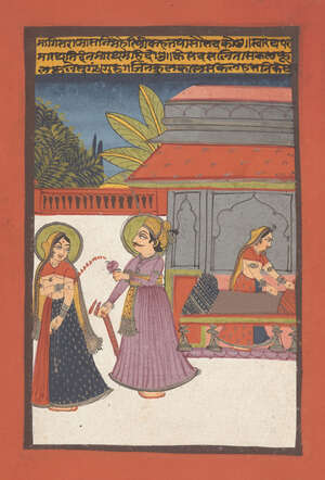 
	
		Three illustrations from a Ragamala, Marwar, 19th century, opaque pigments on paper, ...