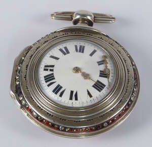 
	
		A late 18th century French silver pair case verge pocket watch, by Cunely, the white...