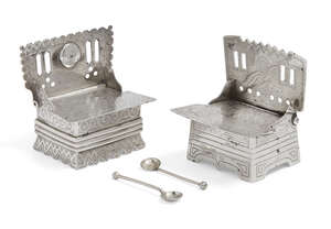 
	
		Two 19th century Russian silver salt thrones, one Moscow, c.1866, assay master Victor...