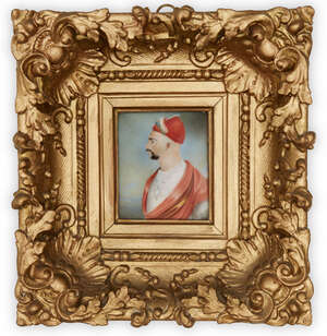 
	
		A portrait of Tipu Sultan (1751-1799), Ruler of Mysore, mid-late 19th century, opaque...