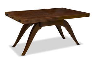 
	
		French Art Deco, a Macassar and rosewood dining table 
		c.1930
		Plain top, on splayed...