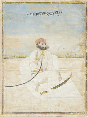 
	
		A seated portrait of Thakur Lakshman Singh smoking, India, 19th century, opaque pigments...