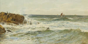 
	
		William Henry Borrow, 
		British 1840-1908- 
		Coastal scene with fishing boats in the...