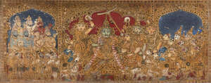 
	
		A small devotional image of Hanuman and worshippers, Tanjore, late 18th-early 19th...