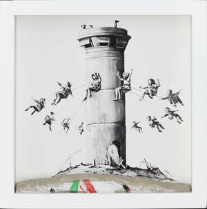 
	
		Banksy,
		British b.1974-
		 
		Box Set, 2017;
		 
		digital print with piece of...