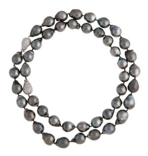 
	
		A cultured pearl and diamond necklace, composed of 45 grey baroque cultured pearls each...