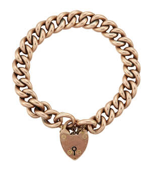 
	
		A bracelet, of curb link design with 9ct gold padlock clasp, padlock with Birmingham...