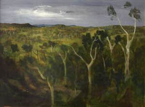 
	
		Ray Austin Crooke, 
		Australian 1922-2015-
		
		'Storm Beyond Cooktown';
		 
		oil...