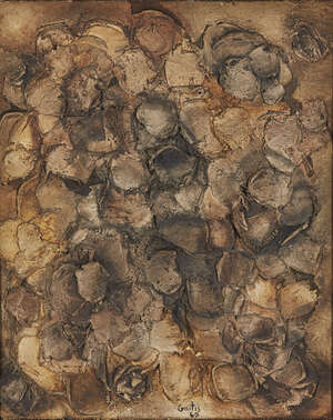 
	
		Yannis Gaitis,
		 Greek 1923-1984- 
		Untitled composition, 1960; 
		mixed media on...