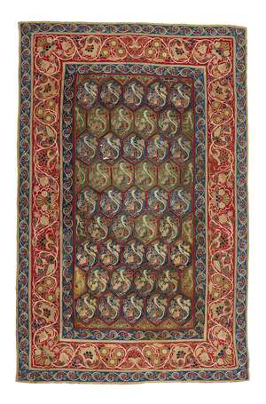 
	
		A floorspread Rescht wool embroidery, Iran, 19th century, the central field with lozenge...